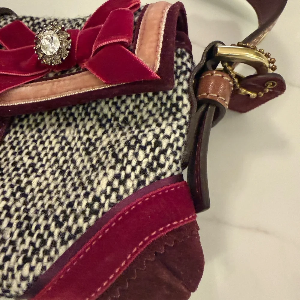 Vintage Coach Limited Edition Y2K purse Soho tweed, burgundy suede and leather - Picture 5 of 10